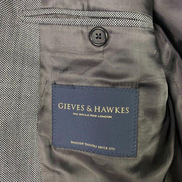 Gieves & Hawkes Blazer Sport Coat Men's 46L Silver Black Micro Dot Birdseye Wool - Picture 7 of 16